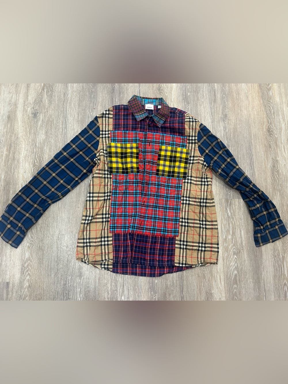 Burberry Multicolor Patchwork Plaid Button-Down Shirt